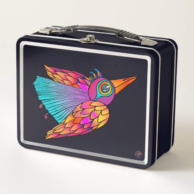 Metal Lunchbox colourful Bird Creature (Front)