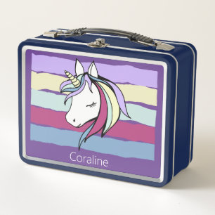Metal Lunchbox with cute unicorn illustration