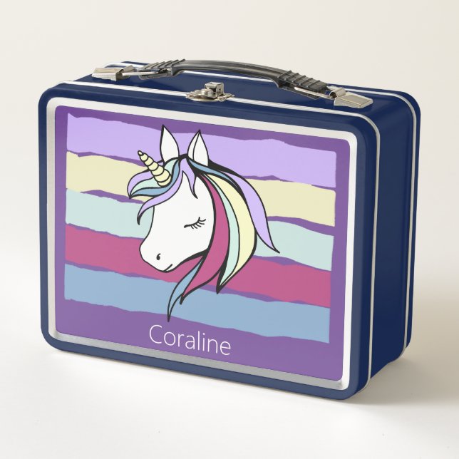 Metal Lunchbox with cute unicorn illustration (Front)