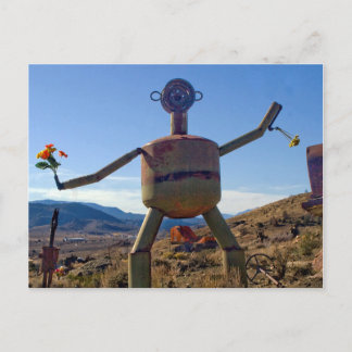 Metal Man with Flowers, Nevada Postcard