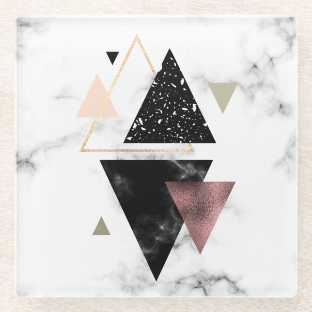 Metal Marble Geometric Design Glass Coaster (Front)