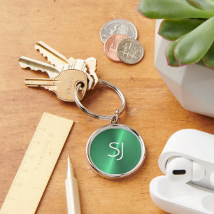 Metal monogram green shiny keychain