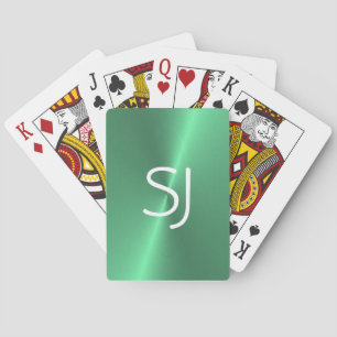 Metal monogram green shiny playing cards