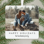 Metal Ornament | Stylish Christmas Modern Photo<br><div class="desc">Add a modern touch to your holiday décor with this stylish metal "Happy Holidays" Christmas ornament featuring your favorite photo. Designed with clean lines and contemporary typography, this ornament blends luxury and simplicity for a timeless festive look. Easily personalize it in Zazzle’s design tool by uploading your image, adding names,...</div>