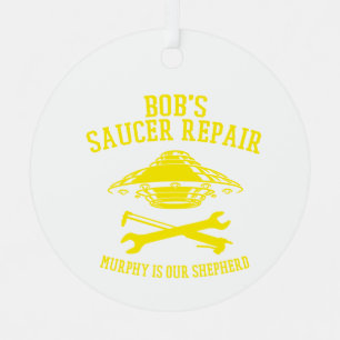 metal ornament/ yellow Bob's Saucer Rehttpair logo Ornament