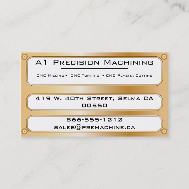 Metal Plate and Rivets - Brass Business Card (Front)