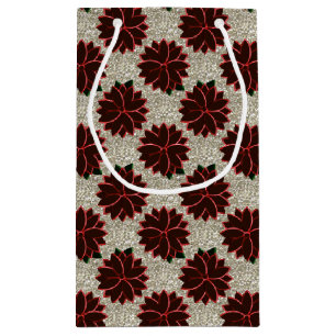 Metal Poinsettia Flowers-13-Red-Silver-GIFT BAG S
