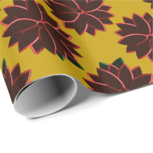 Metal Poinsettia Flowers 4, Red-Gold-GIFT WRAP Wrapping Paper