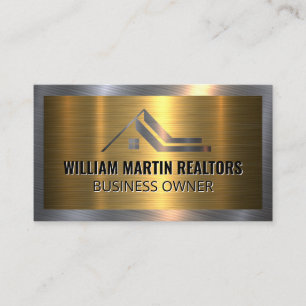 Metal Real Estate Logo   Metallic Gold Silver Business Card