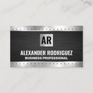 Metal Rivets   Black Texture   Monogram Business Card