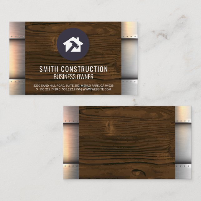 Metal Rivets | Wood | Home Hammer Logo Business Card (Front/Back)