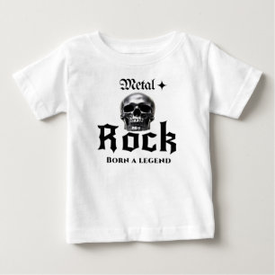 Metal Rock Born a Legend Chrome Skull Graphic Baby T-Shirt