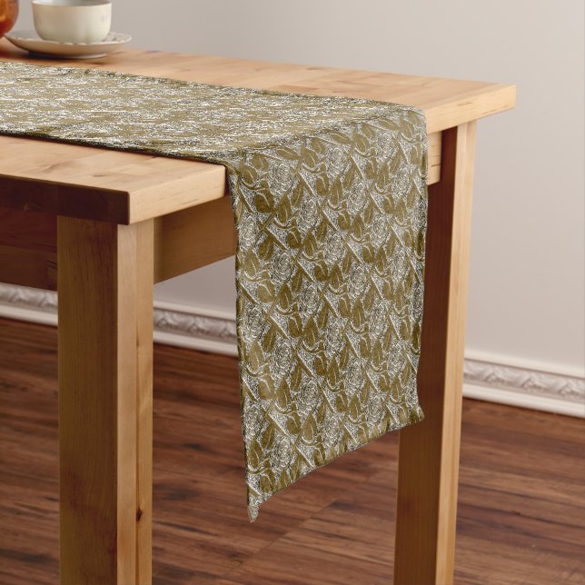 METAL ROSES 1-SILVER-GOLD-TABLE RUNNER 14x72in (In Situ)