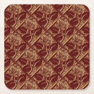 Metal Roses-4-Brick Red-Coaster Set Square Paper Coaster