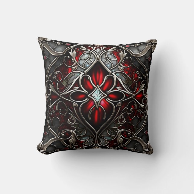 Metal Ruby Art Throw Pillow (Front)