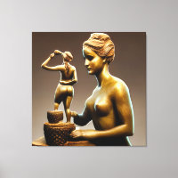 Metal sculptures of a small and large woman.
