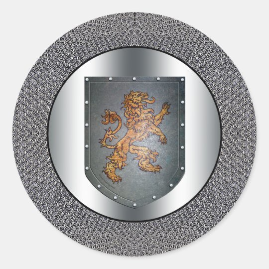 Metal Shield Lion Chainmail Classic Round Sticker