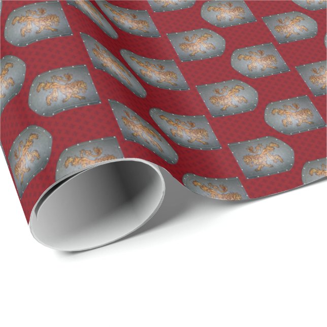 Metal Shield Lion Red Wrapping Paper (Roll Corner)