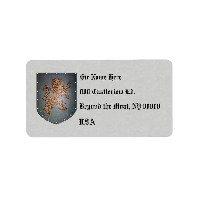 Metal Shield Medieval Lion Grey Parchment Label (Front)