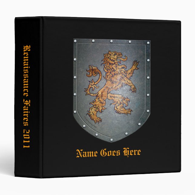 Metal Shield Medieval Lion on Black Binder (Front/Spine)