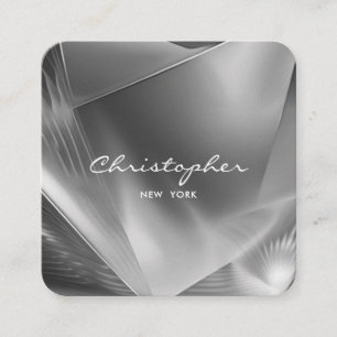 Metal Silver Brushed   QR Code & Social Media Square Business Card