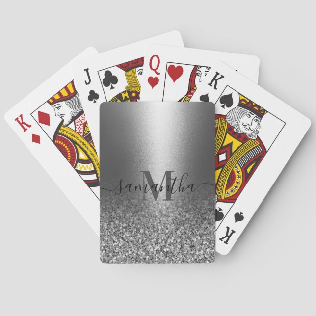 Metal Silver Glitter Playing Cards (Back)