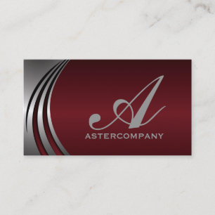 Metal silver grey burgundy red, monogram business card