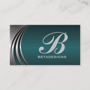 Metal silver grey, dark teal eye-catching monogram business card