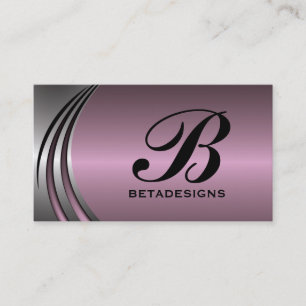 Metal silver grey dusty pink eye-catching monogram business card