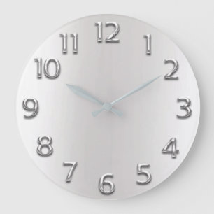 Metal Silver Grey Grey Arabic Numbers Minimalism Large Clock