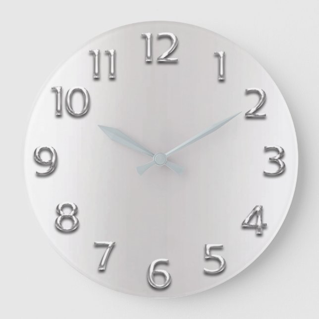 Metal Silver Grey Grey Arabic Numbers Minimalism Large Clock (Front)