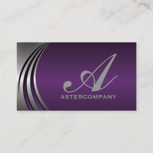 Metal silver grey purple, eye-catching monogram business card