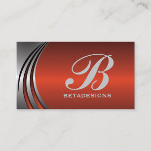 Metal silver grey red-orange eye-catching monogram business card