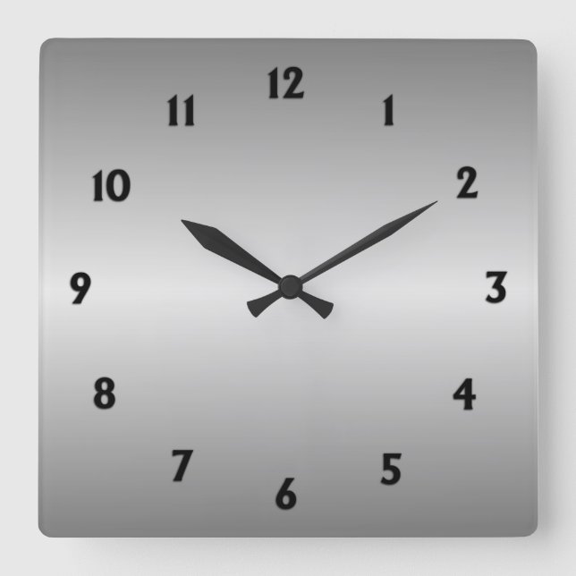 Metal Silver Look with Black Numbers Square Wall Clock (Front)