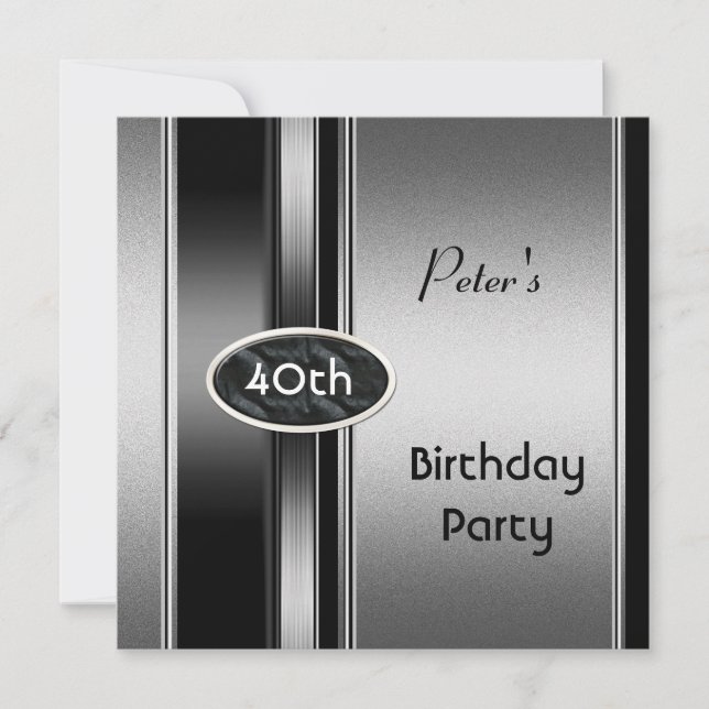 Metal Silver White Mens 40th Birthday Party Man Invitation (Front)