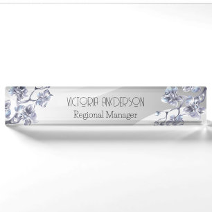 Metal silver with silver flowers personalized nameplate