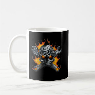 Metal Skull Wrench Flames Mechanic Men Coffee Mug
