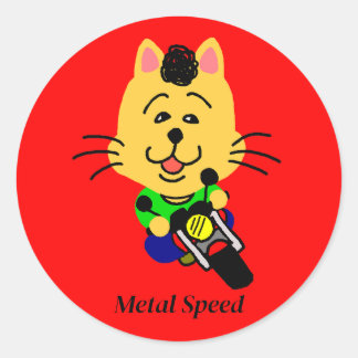 METAL SPEED FULLY OPENED CAT CLASSIC ROUND STICKER