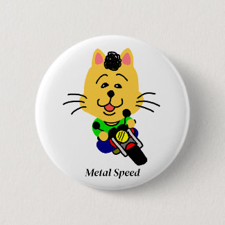 Metal Speed Fully Opened Cat White 2 Inch Round Button