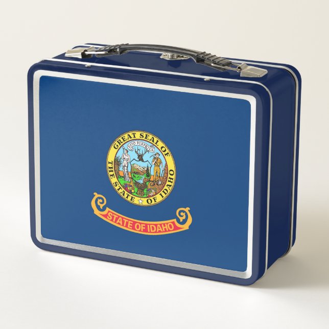 Metal Stainless Lunchbox with flag of Idaho (Back)