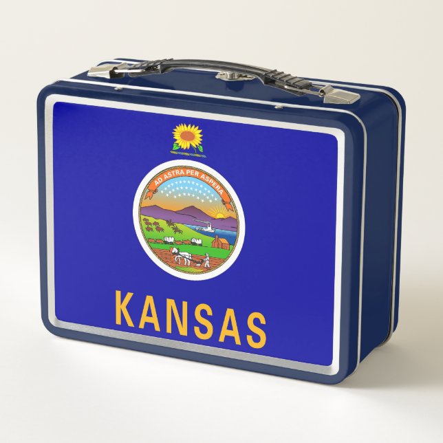 Metal Stainless Lunchbox with flag of Kansas (Back)
