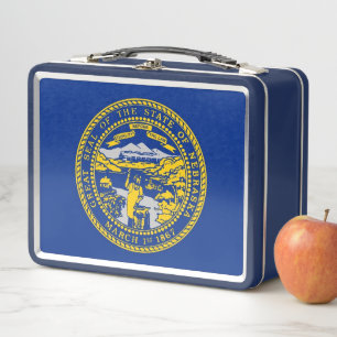 Metal Stainless Lunchbox with flag of Nebraska