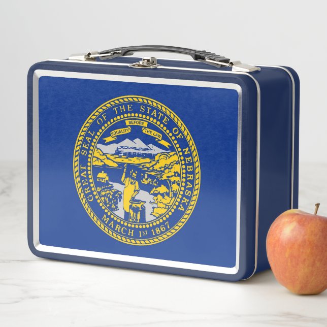 Metal Stainless Lunchbox with flag of Nebraska (In Situ)