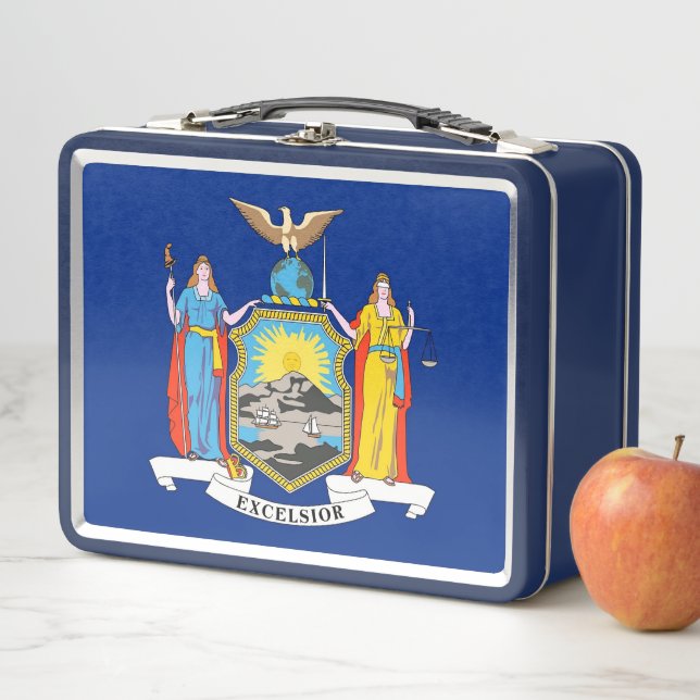 Metal Stainless Lunchbox with flag of New York (In Situ)