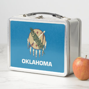 Metal Stainless Lunchbox with flag of Oklahoma