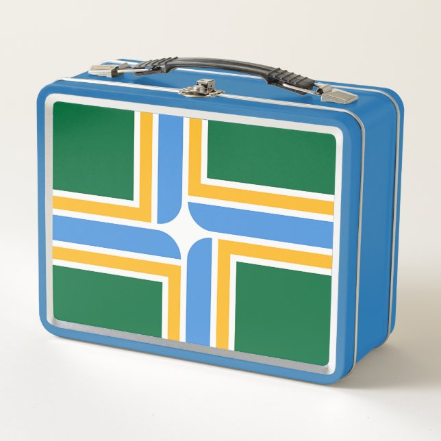 Metal Stainless Lunchbox with flag of Portland (Front)
