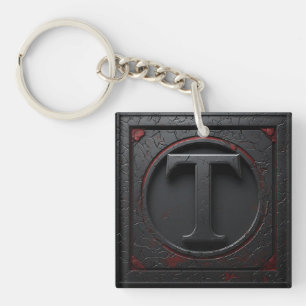 🛡️ Metal T Monogram Shield Emblem Red Accent 🔑 Keychain
