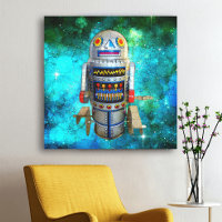 Metal toy robot blue bubble galaxy vintage retro