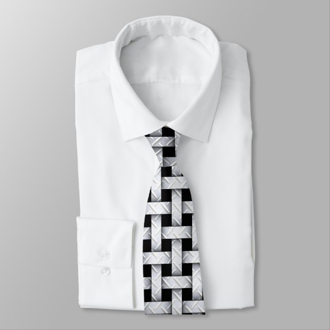 Metal Weave Pattern on Black Neck Tie (Tied)