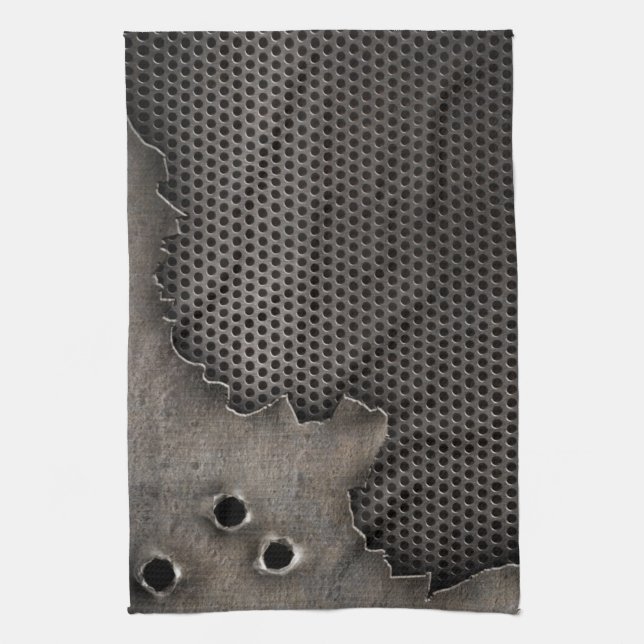 Metal with bullet holes background kitchen towel (Vertical)